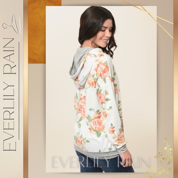 💞 Gorgeous Ivory Floral Hoodie Sweatshirt - Picture 5 of 8